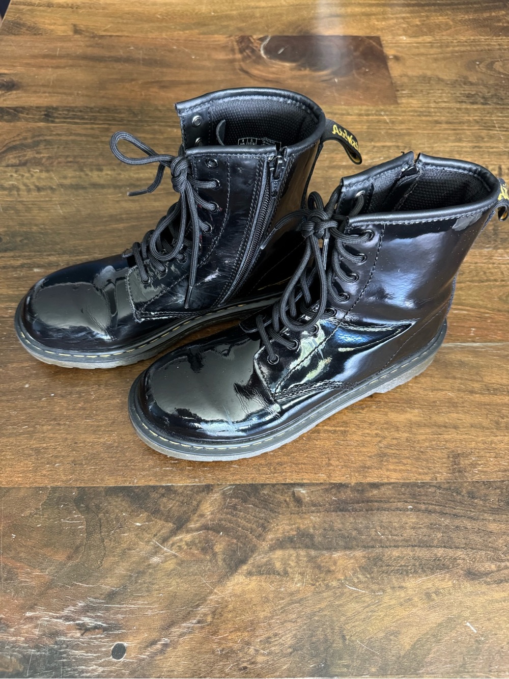 Dr. Martens Kids Black Patent Lace-Up Zip Combat Boots